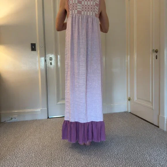 NINA LEUCA MAXI DRESS. LINEN AND COTTON. ITALIAN. HAND MADE - Picture 5 of 8